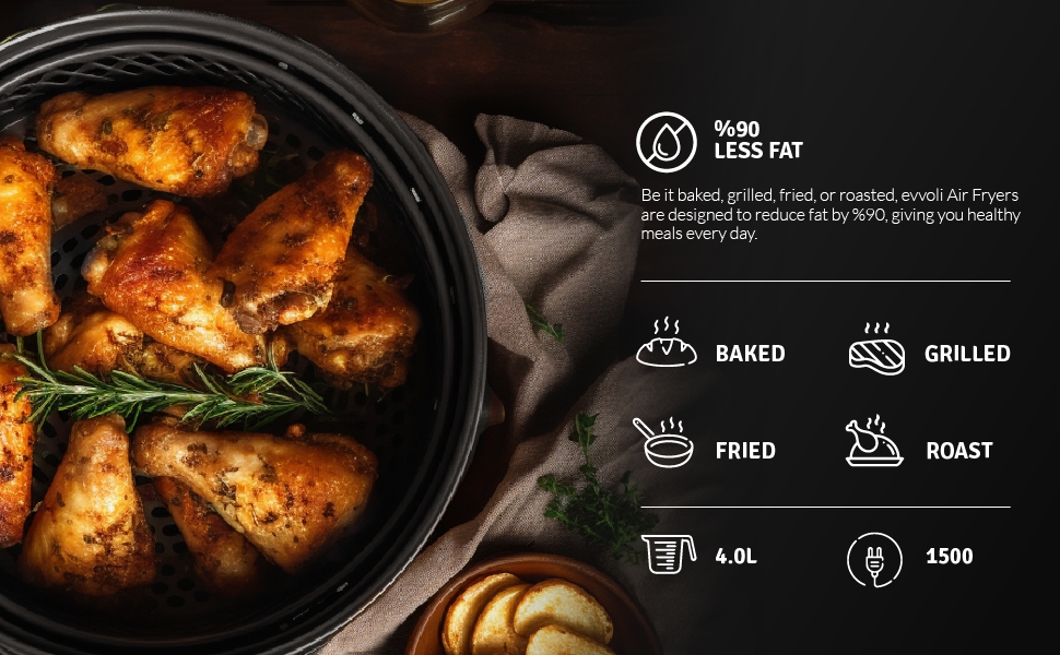 Evvoli 4L Air Fryer - EVKA-AF4001BS